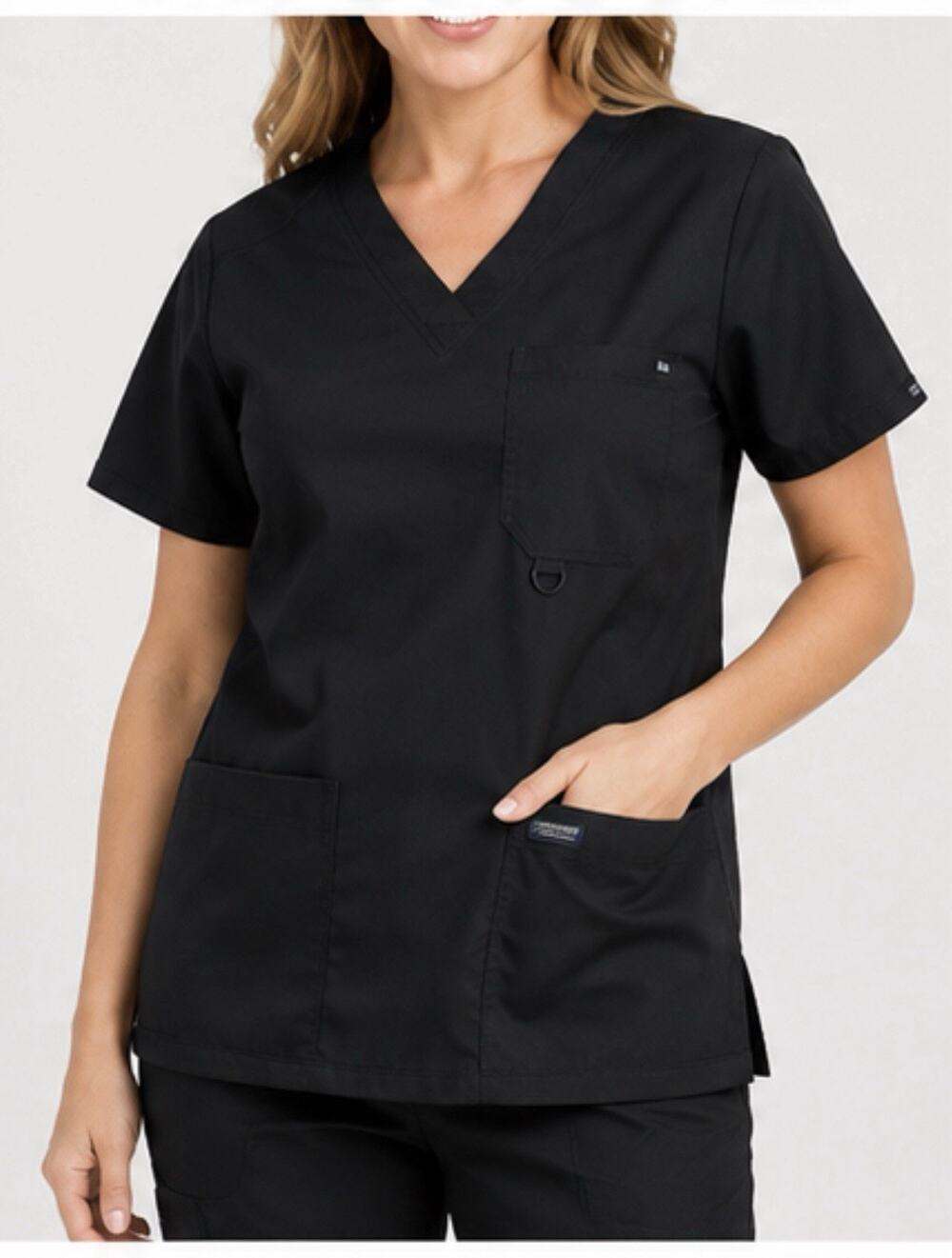 Cherokee Workwear Revolution Scrub Top Womens Small Black V Neck Stretch 3